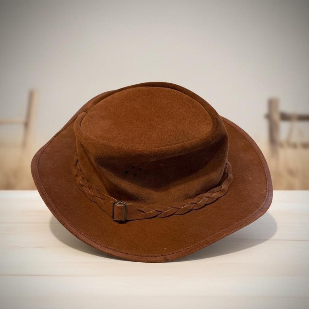 Jimy Black's Bush Hat Overlander‎ Brown Suede Leather Australian Outback Hat M
